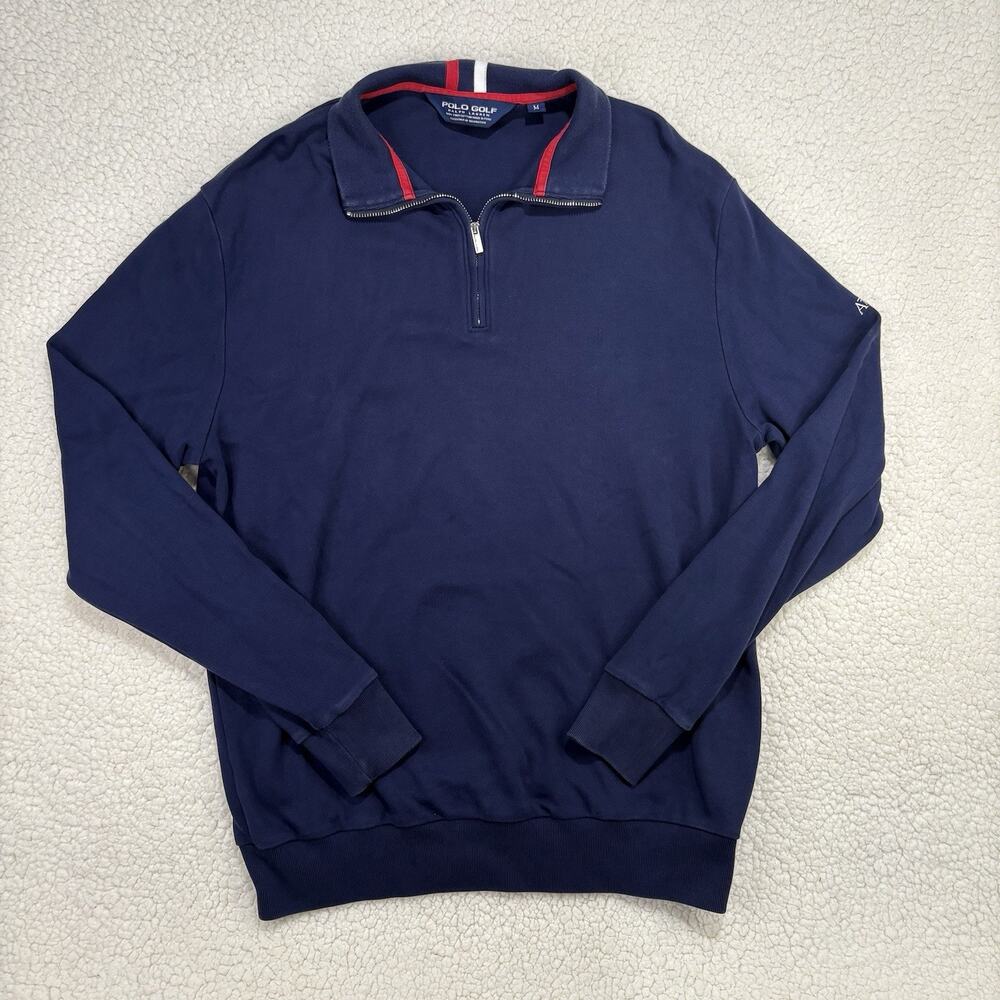 Vintage Polo Golf By Ralph Lauren Mens Medium Navy 1/4 Zip 100% Pima Cotton